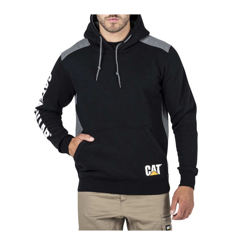 Sudaderas Caterpillar Logo Panel Encapuchado Sweat Hombre Negros | Chile-935840ZDE